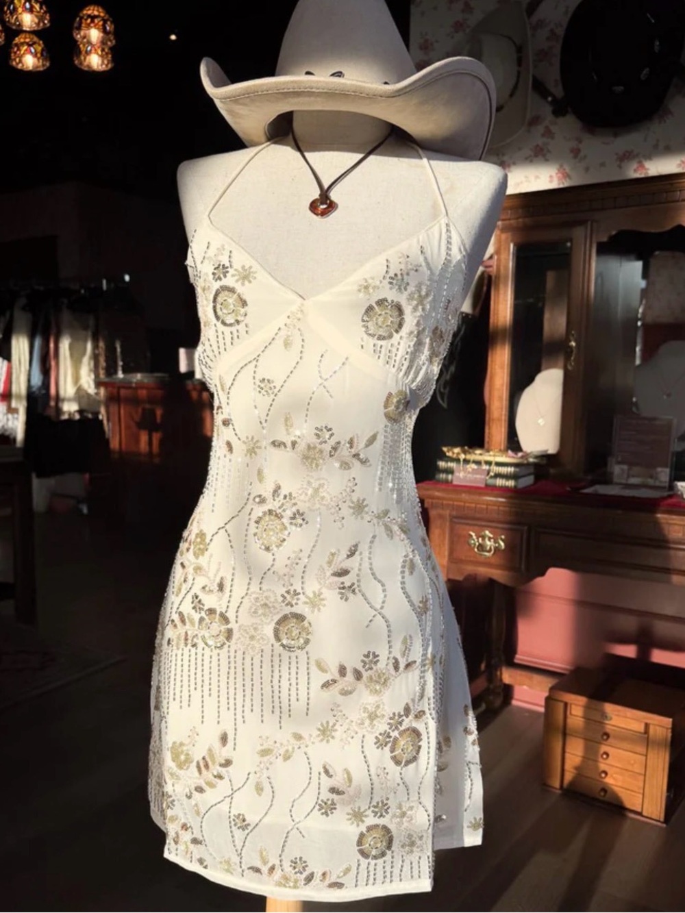 Ivory Beaded Mini Bridal Dress - Western Theme